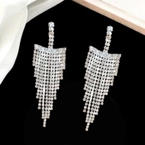 Clear Crystal Tassel Chandelier Earrings